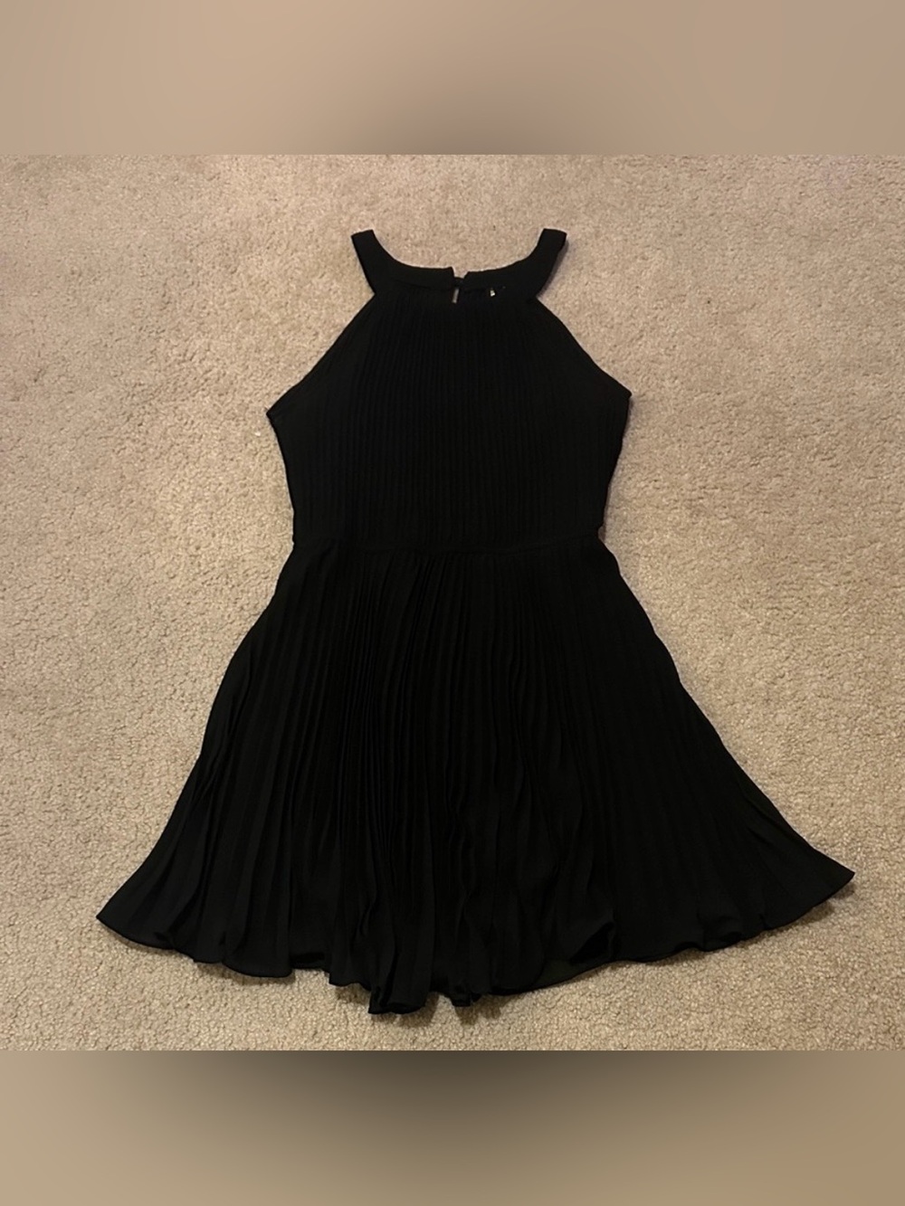 Want & Need Black Pleated High Neck Mini Party Dress LBD